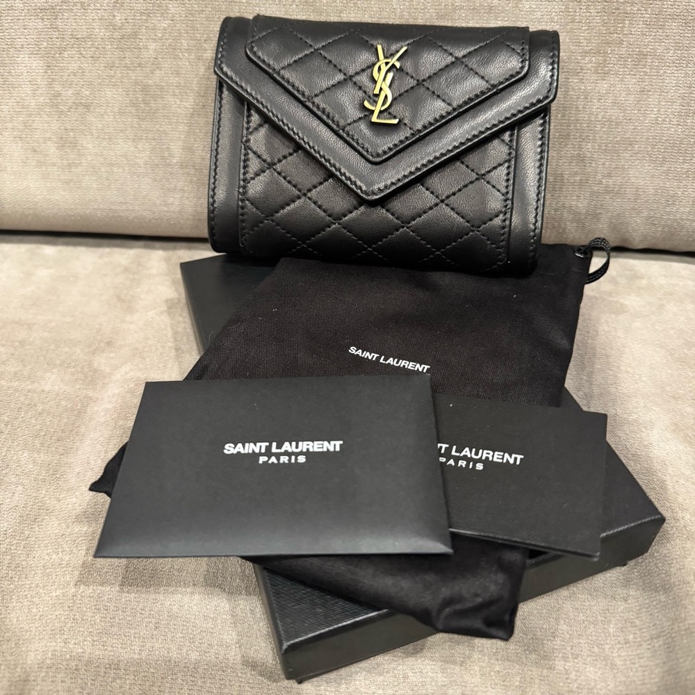 Saint Laurent Gaby Flap Envelope Wallet in Quilted Smooth Leather